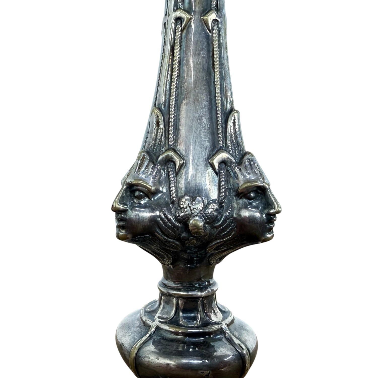 Paar antieke verzilverde kandelaars – Art Nouveau stijl – sierlijk figuratief ontwerp