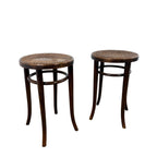Set of 2 antique Thonet Bentwood Stools with Cane Seats