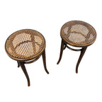 Set of 2 antique Thonet Bentwood Stools with Cane Seats