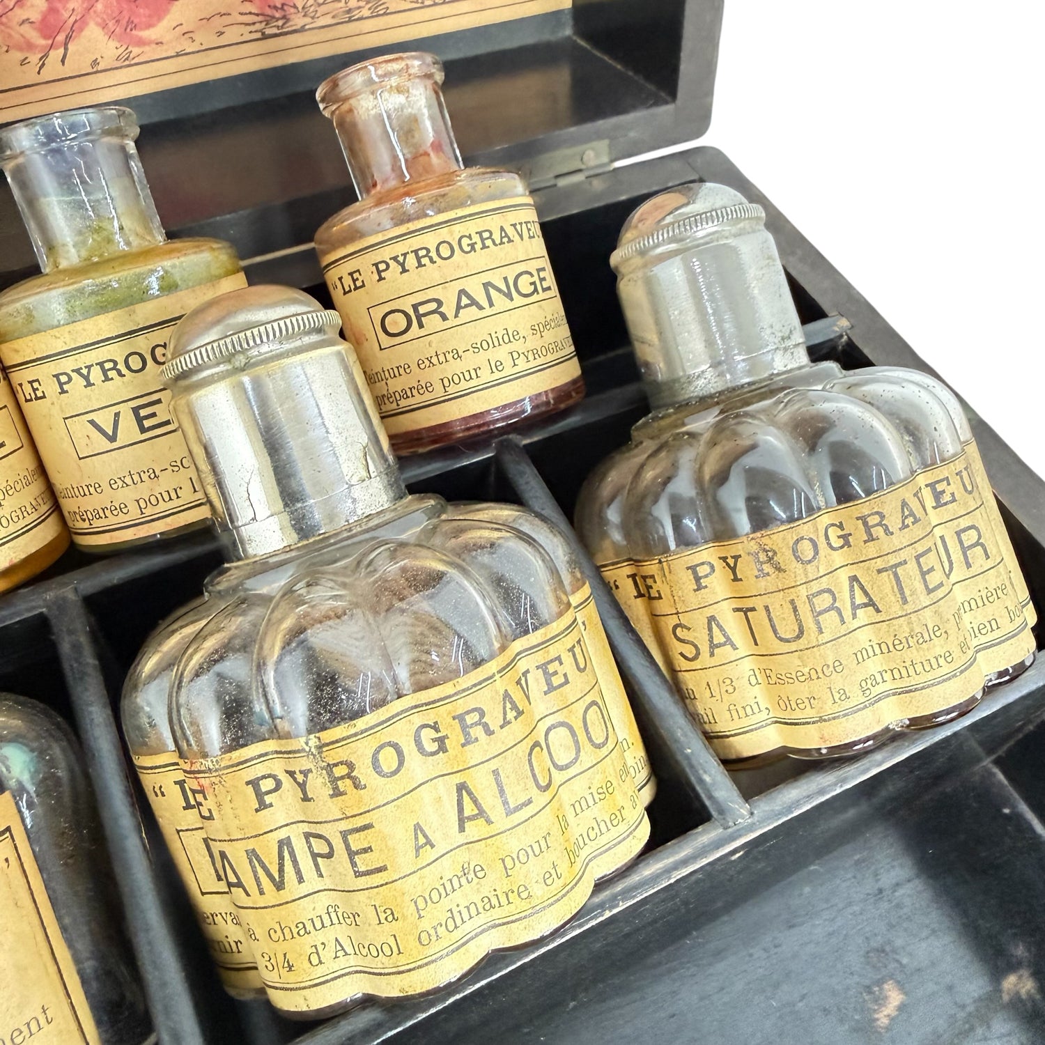 Antique Pyrography Paint Set in Wooden Case