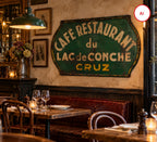 Vintage French Café Restaurant du Lac de Conche Cruz Metal Sign