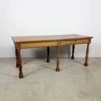 Antique Pine Table with Six Turned Legs and Drawer