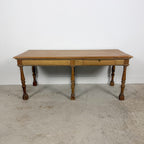 Antique Pine Table with Six Turned Legs and Drawer