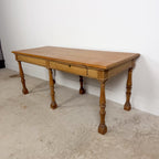Antique Pine Table with Six Turned Legs and Drawer