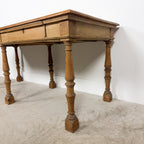 Antique Pine Table with Six Turned Legs and Drawer