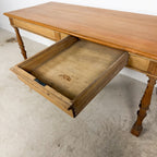 Antique Pine Table with Six Turned Legs and Drawer