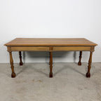 Antique Pine Table with Six Turned Legs and Drawer